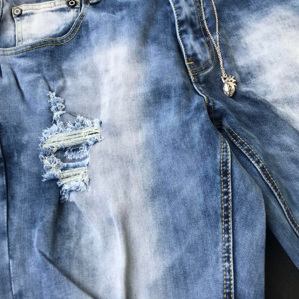 Blue Ripped Designer Denim Jeans - Picture 3 of 7